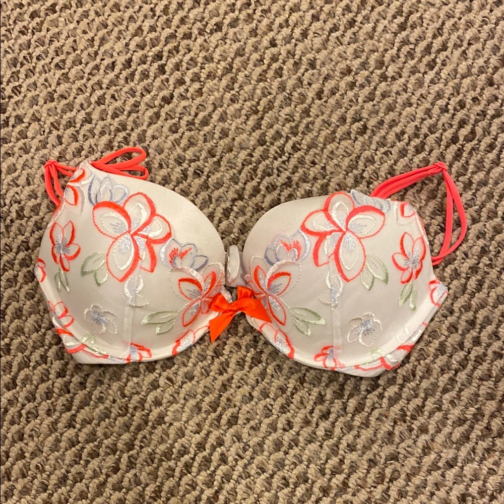Floral Embroidered Bra - White and Orange